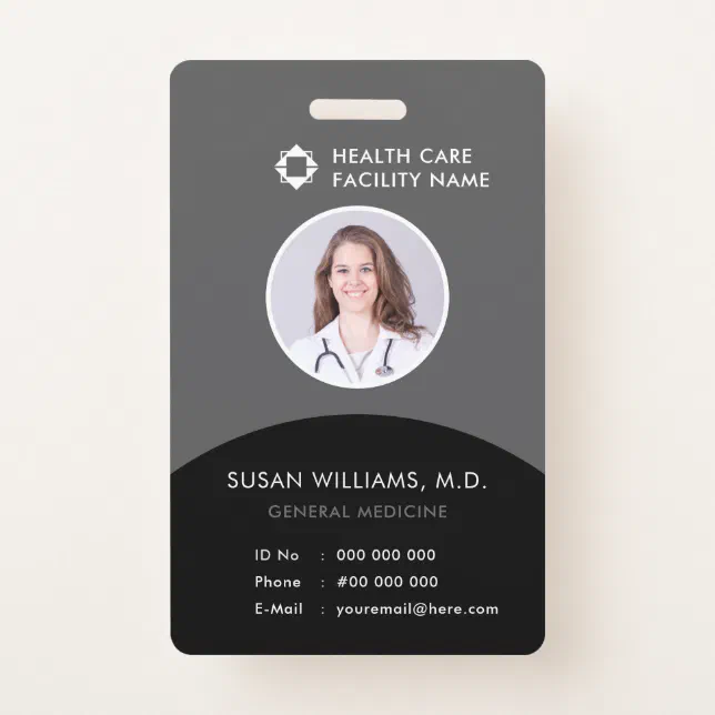 Gray Black Doctor Photo ID Healthcare Company Logo Badge | Zazzle