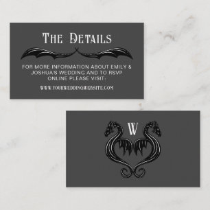Gray Black Dragon Wings Fantasy Wedding Details Enclosure Card