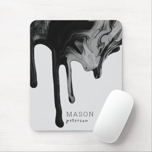 Gray Black Dripping Paint Liquid Marble Seamless Mouse Pad