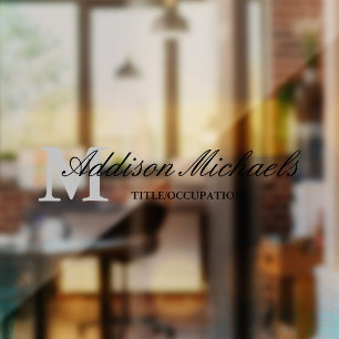 Gray Black Elegant Monogram Name Title Window Cling