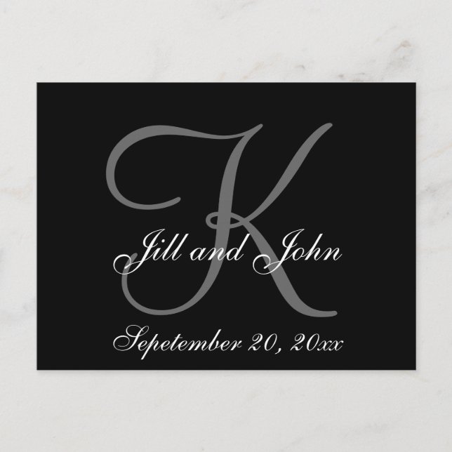 Gray, Black, First Names, Monogram Save the Date Announcement Postcard (Front)