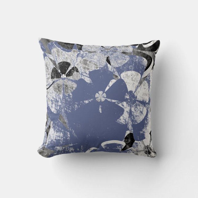 Gray Black Floral Vintage Throw Pillow (Front)