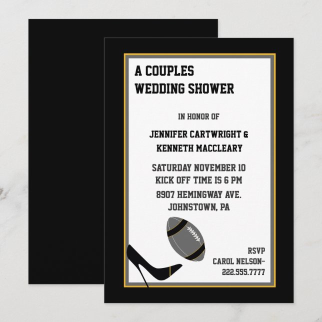 Gray & Black Football Wedding Shower Invitation (Front/Back)