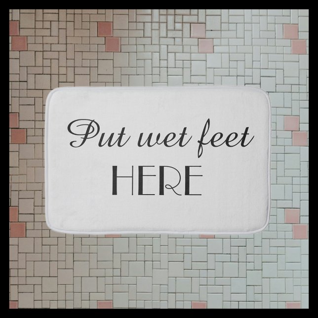 Gray & Black Funny Put Wet Feet Here Plush Bath Mat (Creator Uploaded)