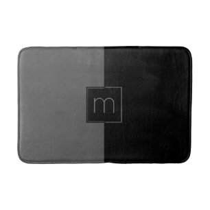 Gray & Black Geometric Design Monogram Bath Mat