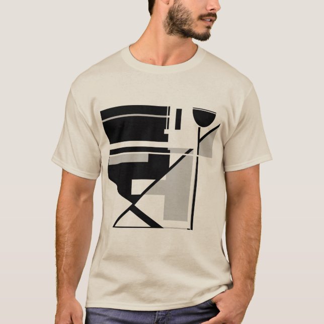 Gray Black Geometric MCM-inspired Abstract Art T-Shirt (Front)