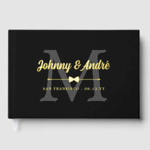 Gray Black Gold Bowtie Monogram Gay Wedding Foil Guest Book