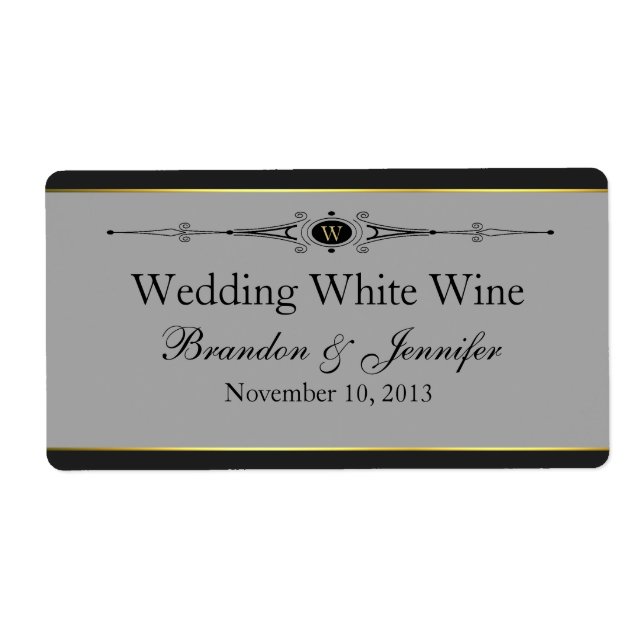 Gray, Black & Gold Custom Wedding Mini Wine Labels (Front)