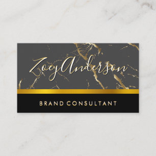 Gray Black Gold Marble Gold Trim Business Card