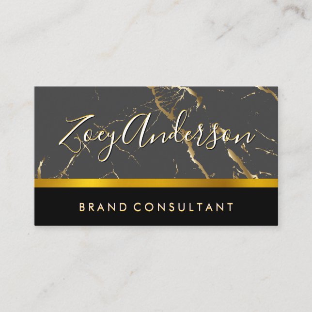 Gray Black Gold Marble | Gold Trim Business Card (Front)