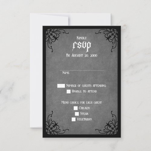 Gray Black Gothic Wedding RSVP Card