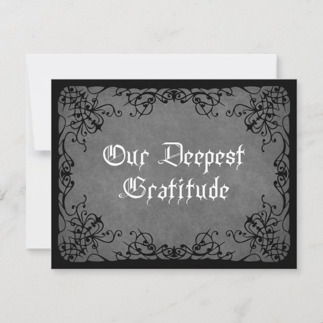 Gray Black Gothic Wedding Thank You Card (Front)