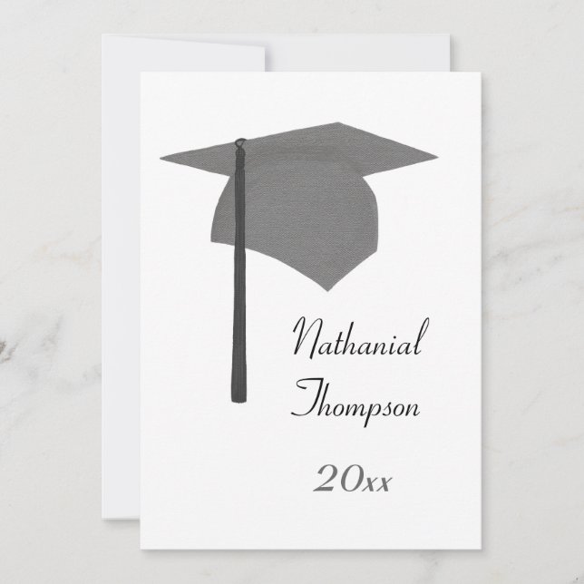 Gray Black Graduation Cap and Tassel Invitations (Front)
