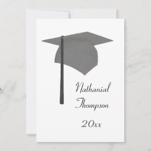 Gray Black Graduation Cap and Tassel Invitations