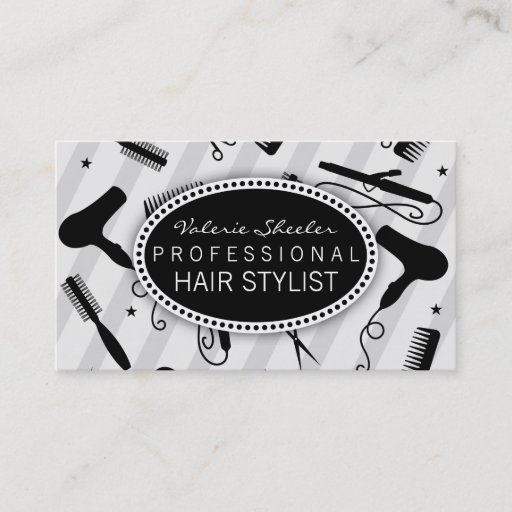 Customizable Gray &amp; Black Hair Salon Tools Business Cards