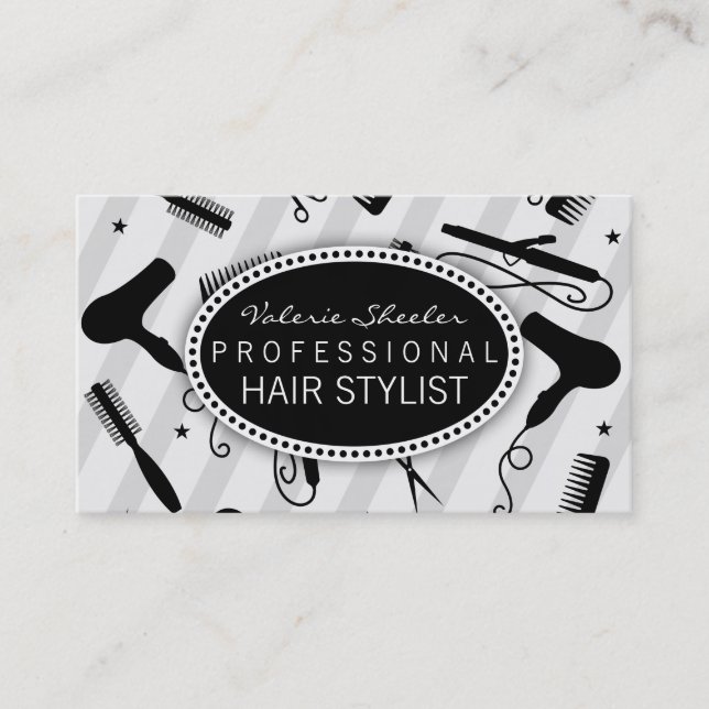 Gray & Black Hair Salon Tools Business Card (Front)
