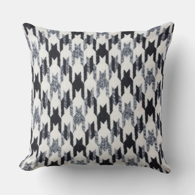 Gray & Black Houndstooth Modern Fabric Texture Throw Pillow (Front)