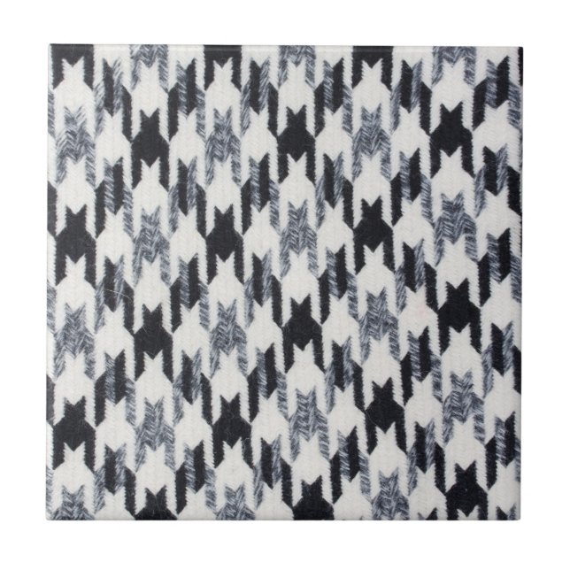 Gray & Black Houndstooth Modern Fabric Texture Tile (Front)