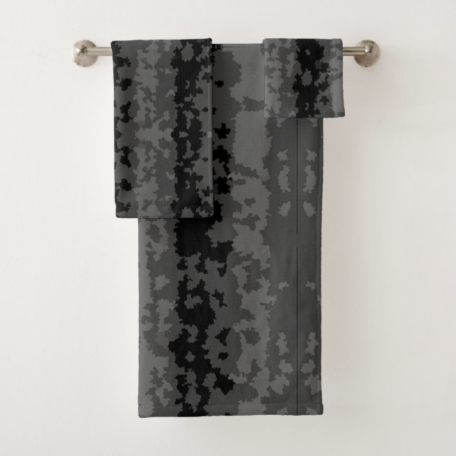 Gray Black Irregular Abstract Pattern Design  Bath Towel Set (Insitu)