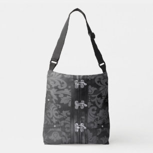 Gray Black Lace Steampunk Cross Body Tote Bag