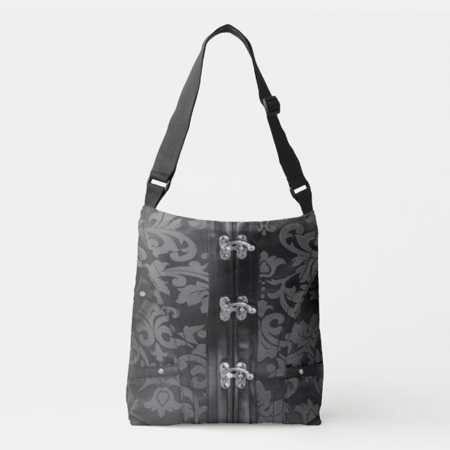 Gray Black Lace Steampunk Cross Body Tote Bag (Front)