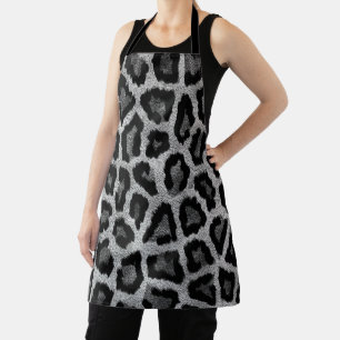 Gray Black Leopard Animal Print Apron