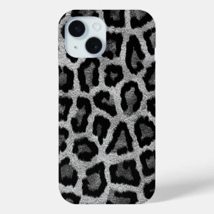 Gray Black Leopard Animal Print iPhone 15 Case