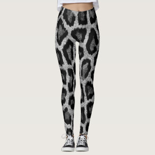 Gray Black Leopard Animal Print Leggings