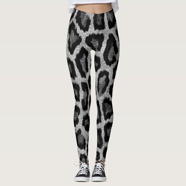 Gray Black Leopard Animal Print Leggings (Front)