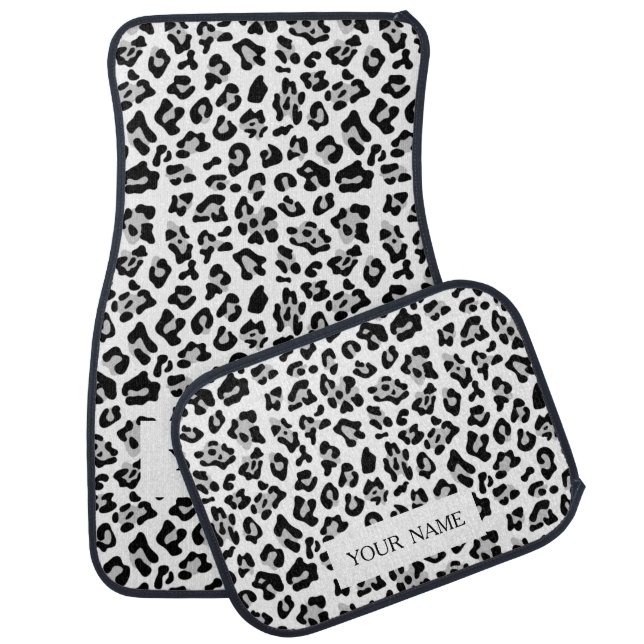 Gray Black Leopard Animal Print Pattern Car Mat (Set)