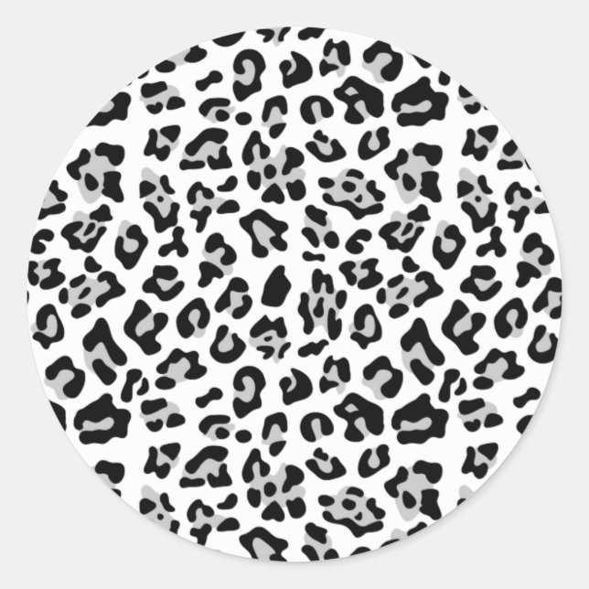 Gray Black Leopard Animal Print Pattern Classic Round Sticker (Front)