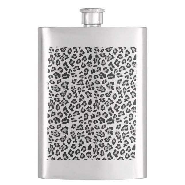 Gray Black Leopard Animal Print Pattern Flask (Front)