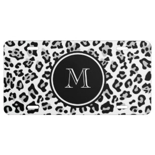 Gray Black Leopard Animal Print with Monogram License Plate