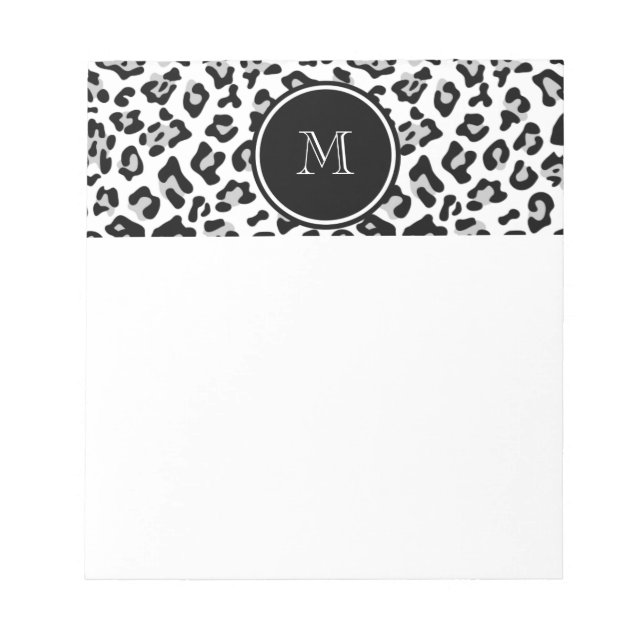 Gray Black Leopard Animal Print with Monogram Notepad (Front)