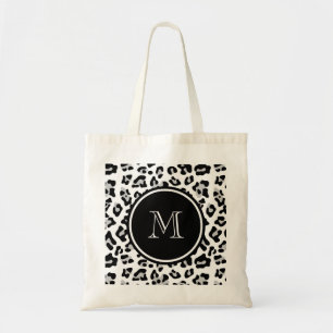 Gray Black Leopard Animal Print with Monogram Tote Bag