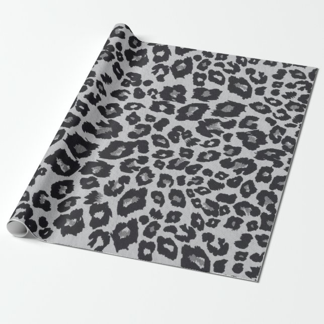 Gray Black Leopard Animal Print Wrapping Paper (Unrolled)