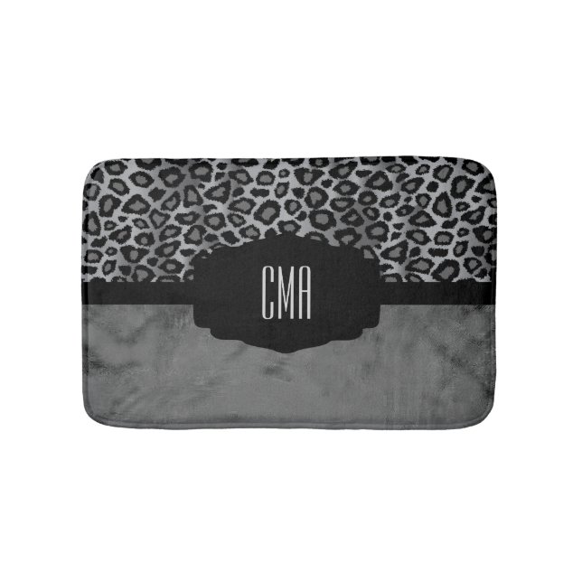 Gray & Black Leopard Pattern | DIY Monogram Bathroom Mat (Front)