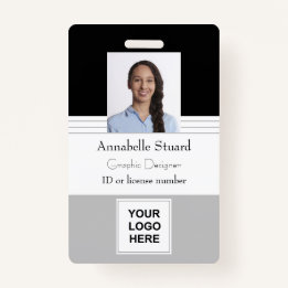 Gray Black Lined Name photo employee corporate Badge
