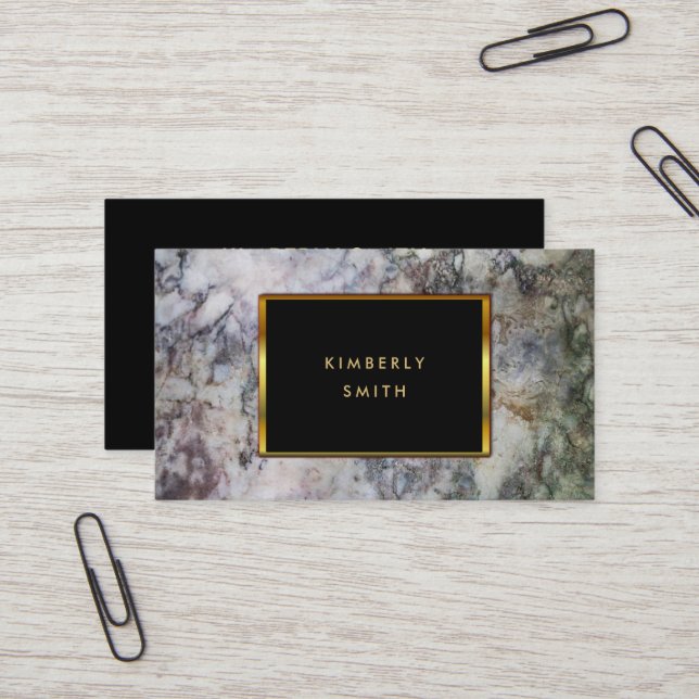 Gray black marble gold frame professional business card (Front/Back In Situ)