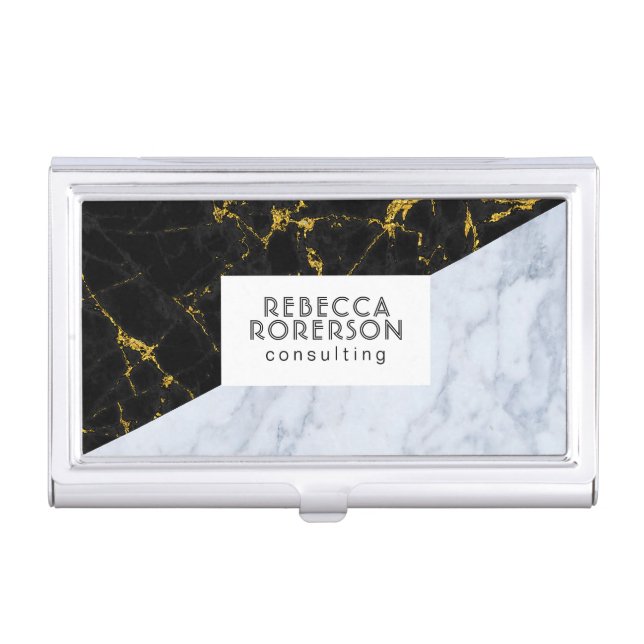 Gray & Black Marble Modern Design Case For Business Cards (Front)