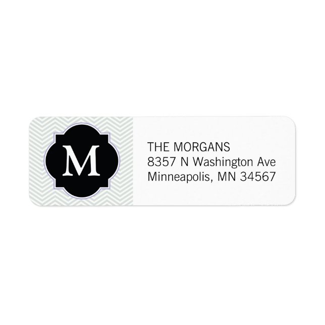Gray & Black Modern Chevron Custom Monogram Label (Front)