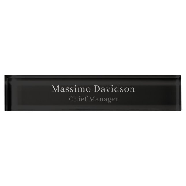 Gray Black Modern Minimalist Simple Serif Font Desk Name Plate (Front)