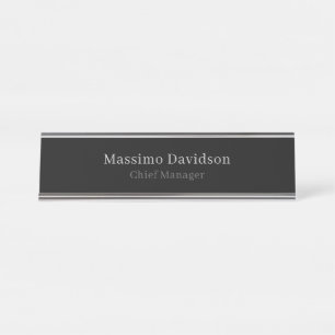 Gray Black Modern Minimalist Simple Serif Font Desk Name Plate