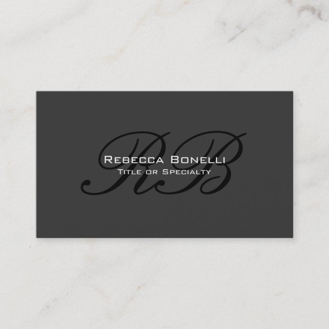 Gray Black Monogram Business Card (Front)