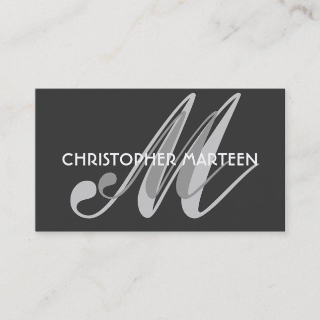 Gray Black Monogram business cards (Front)