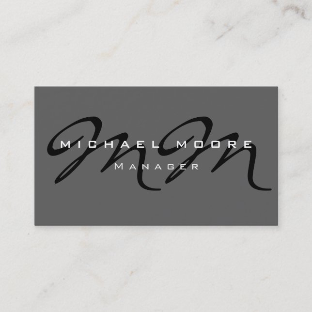 Gray Black Monogram Trendy Modern Business Card (Front)