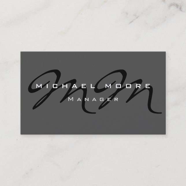 Gray Black Monogram Trendy Modern Business Card (Front)