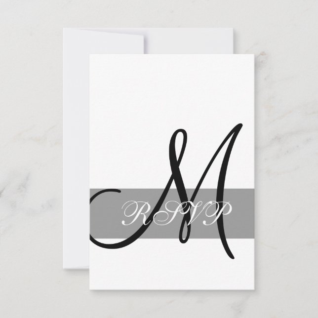 Gray Black Monogram Wedding RSVP Card (Front)