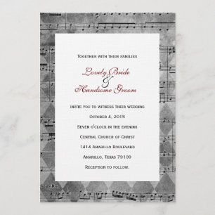 Gray Black Music Chevron Wedding Invitation