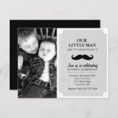 Gray & Black Mustache Photo First Birthday Invite (Front/Back)